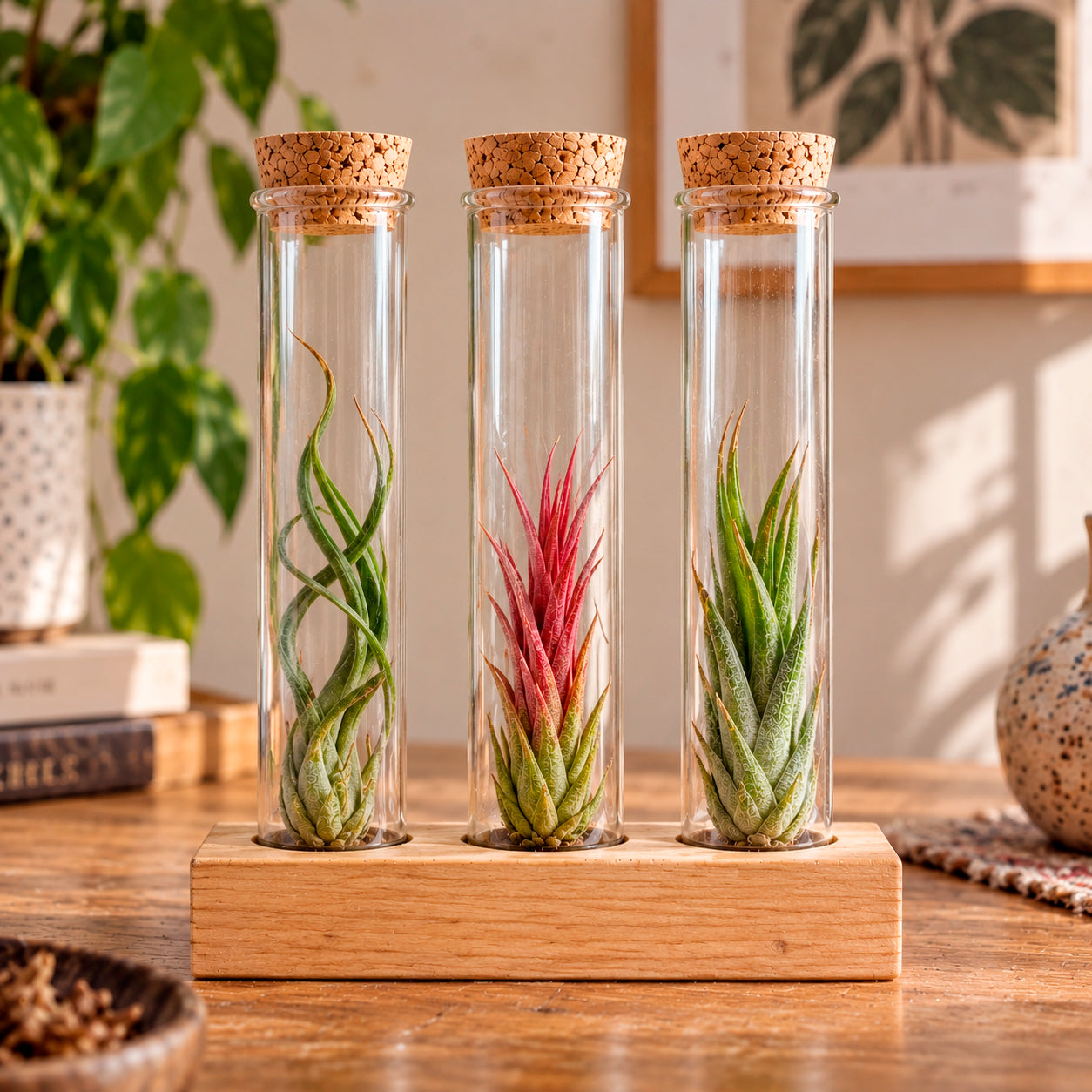 Collection de Tillandsias avec tubes en verre